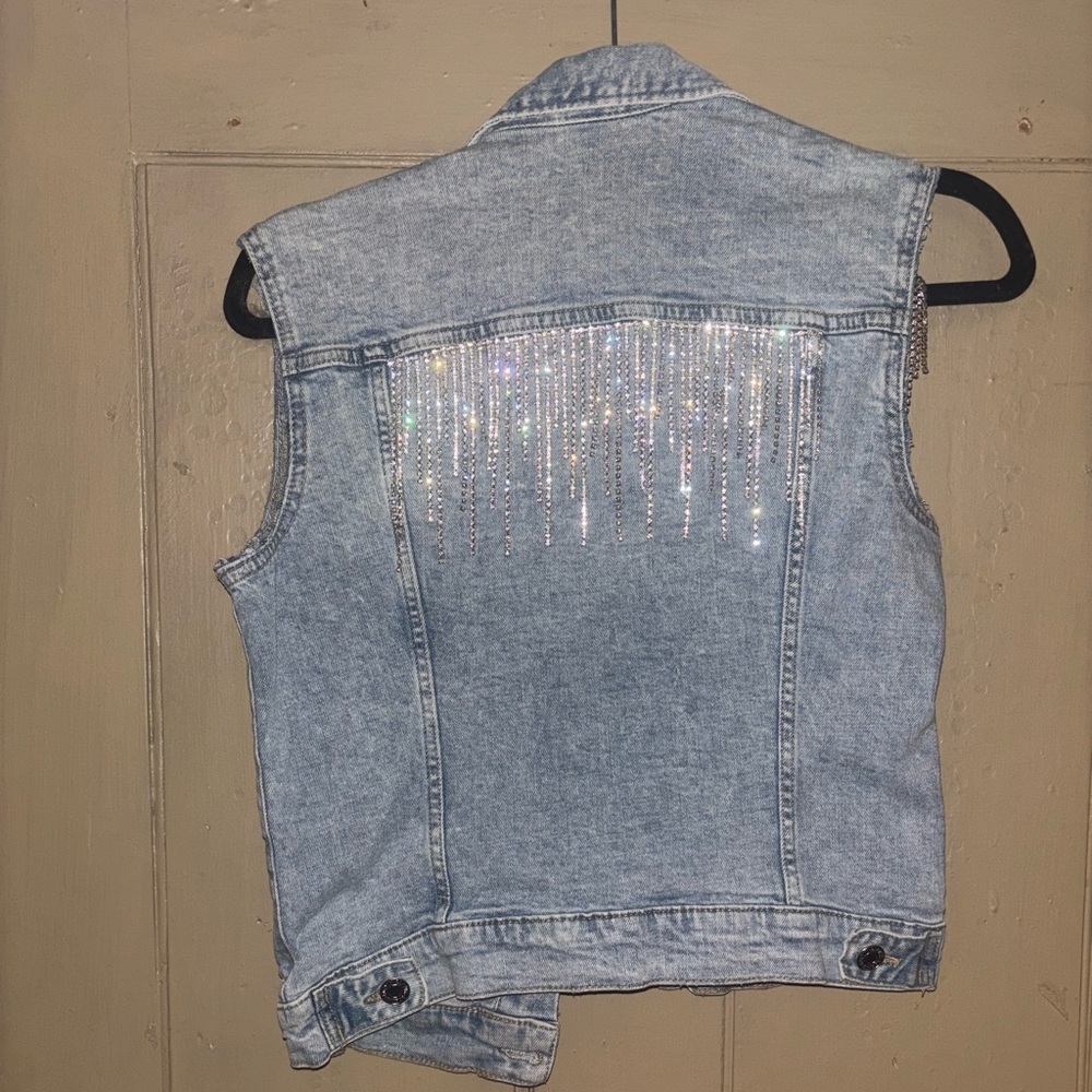 Rhinestone denim vest